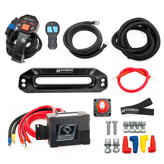 Collection of automotive parts including wiring harnesses, switches, and connectors on a white background.