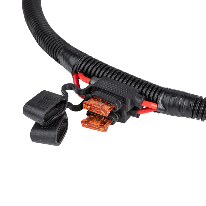 Load image into Gallery viewer, Black wiring harness with connectors on a white background
