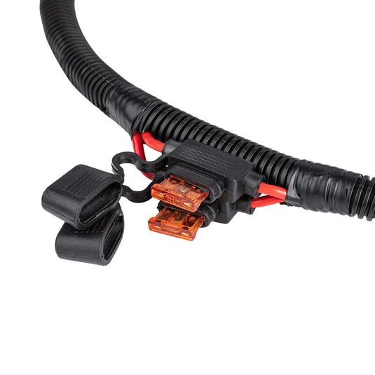 Black wiring harness with connectors on a white background