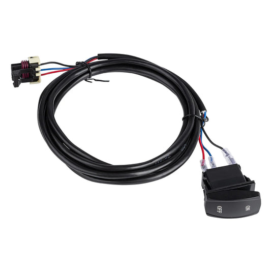 Wiring harness with switches and connectors on a white background
