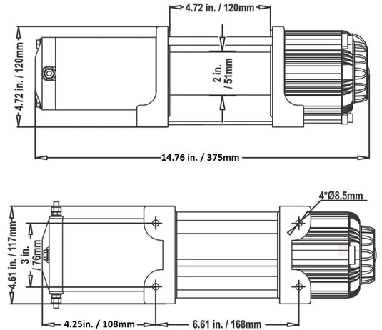 Carbon 4.5k 4500lb ATV/Trailer Winch