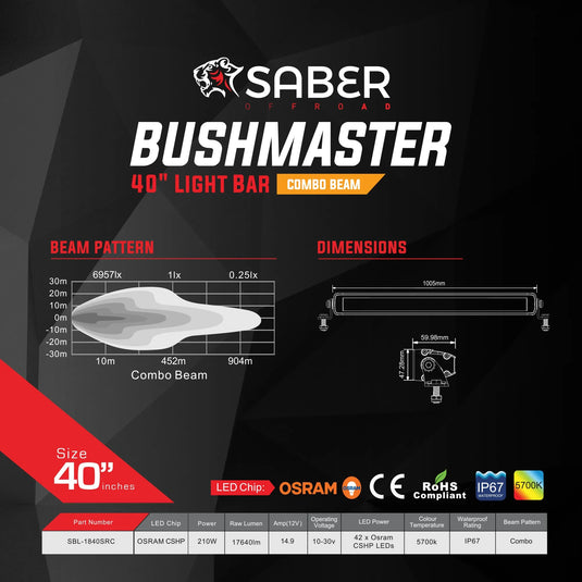 Saber Offroad 40″ 210W Light Bar - Combo Beam