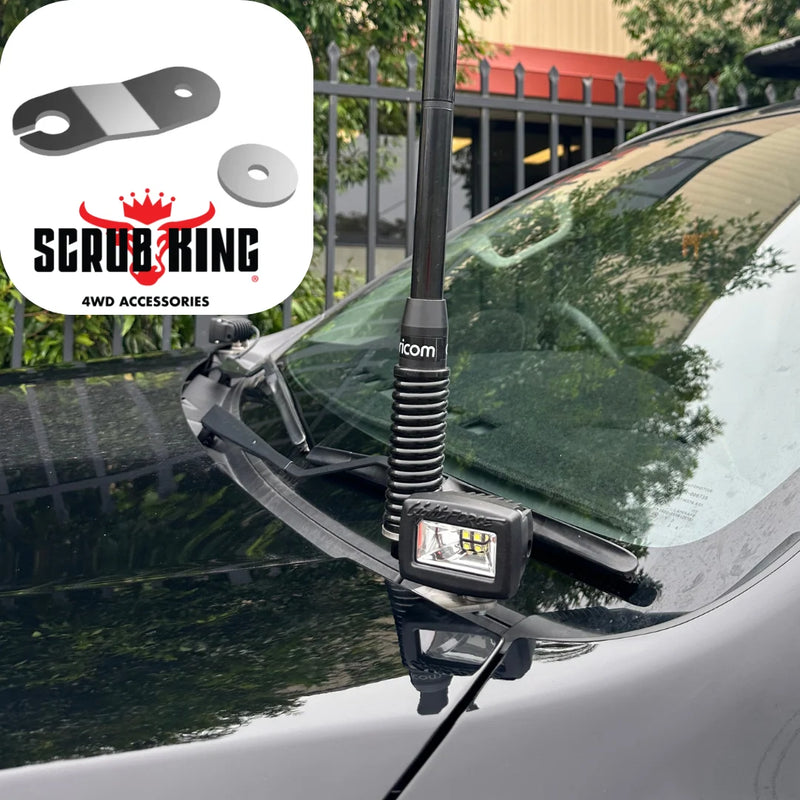Load image into Gallery viewer, Scrub King UHF antenna mount for ditch light brackets, matte black powder coat, stainless steel
