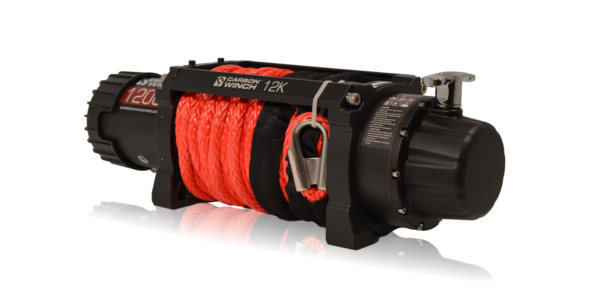 Load image into Gallery viewer, Carbon Winch 12000lb Winch with Red Synthetic Rope &amp; Hook V2
