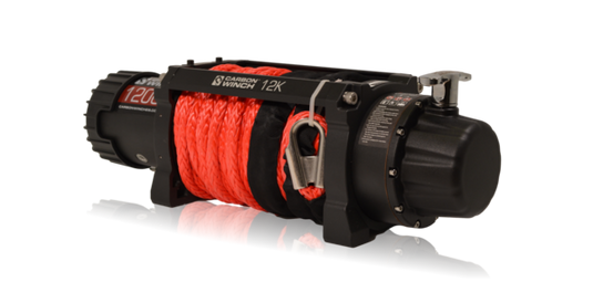 Carbon Winch 12000lb Winch with Red Synthetic Rope & Hook V2