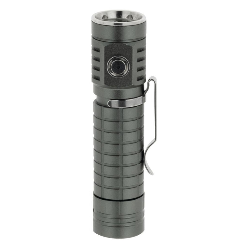 Load image into Gallery viewer, Black flashlight with textured grip on a white background
