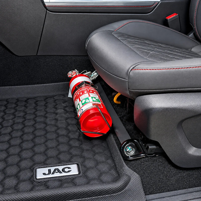 Load image into Gallery viewer, Scrub King JAC T9 fire extinguisher bracket mounted to passenger seat rail
