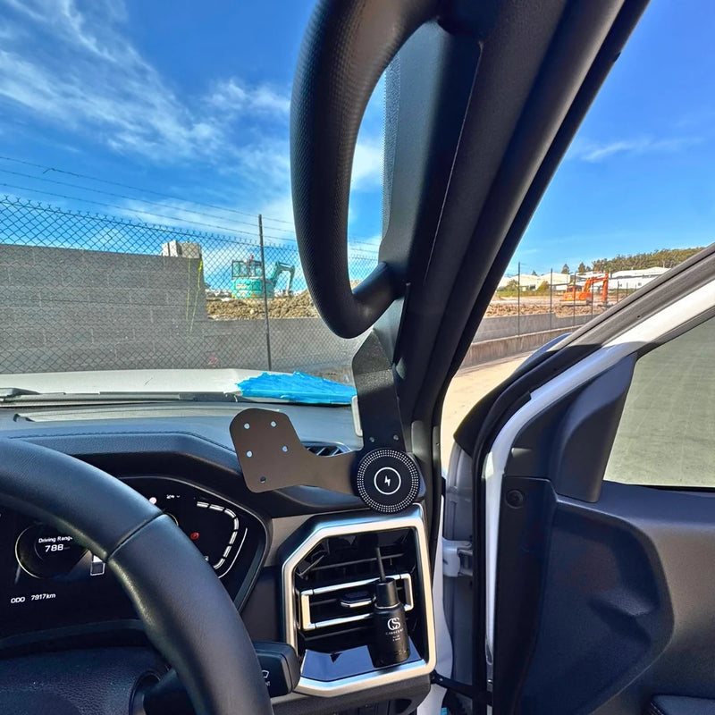 Load image into Gallery viewer, Scrub King JAC T9 mount installed on the A-pillar grab handle points

