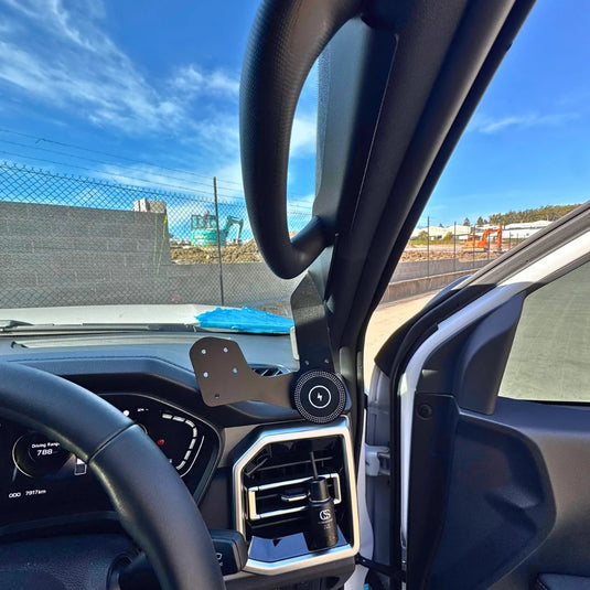 Scrub King JAC T9 mount installed on the A-pillar grab handle points
