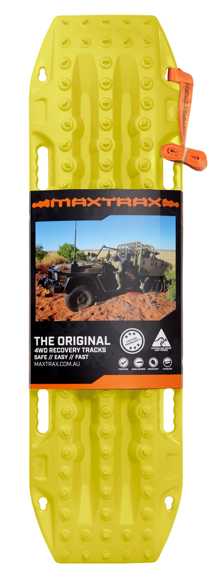 Load image into Gallery viewer, MAXTRAX MKII Blaze Yellow recovery boards in use under 4WD tyre in mud
