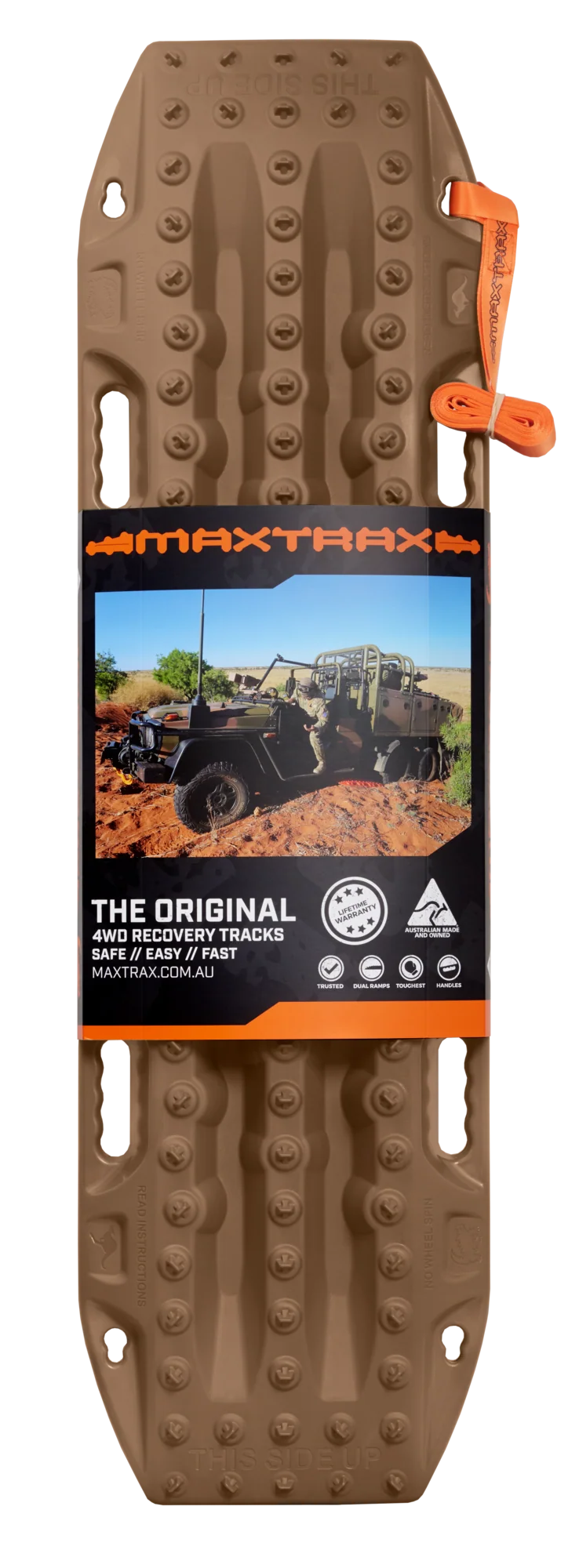 Load image into Gallery viewer, MAXTRAX MKII Desert Tan recovery boards in use under 4WD tyre in desert sand
