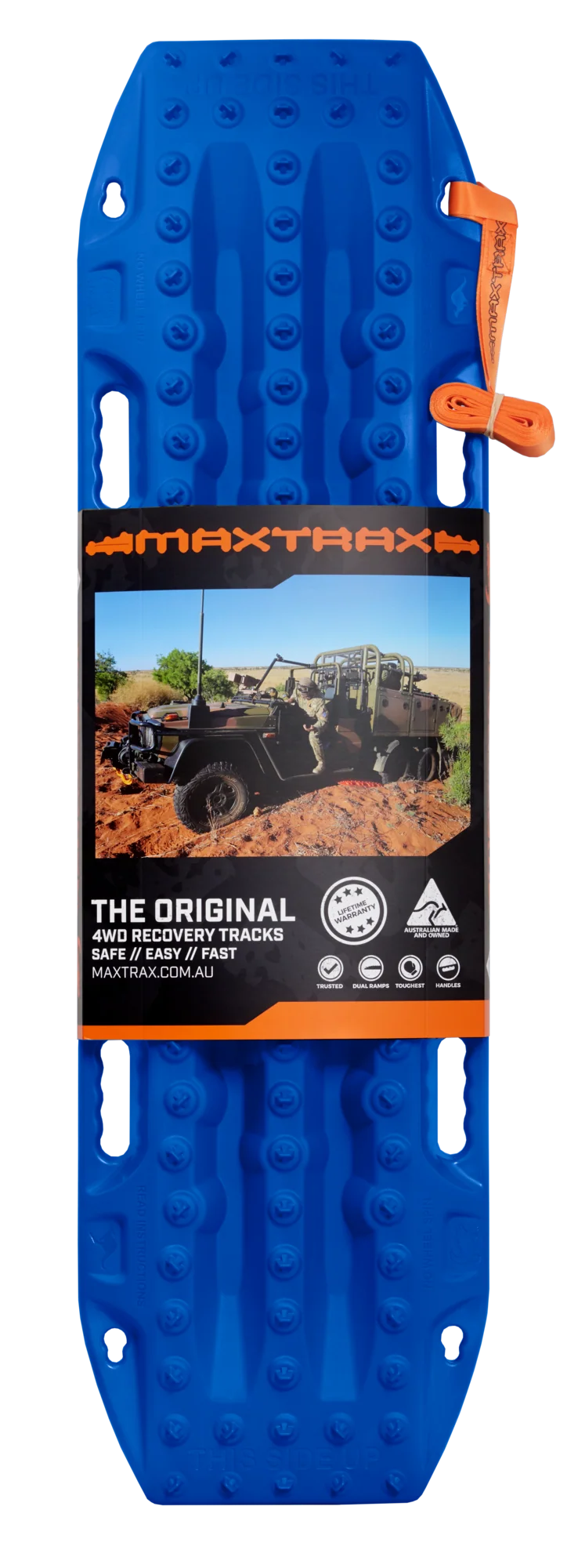 Load image into Gallery viewer, MAXTRAX MKII FJ Blue recovery boards in use under 4WD tyre in sand

