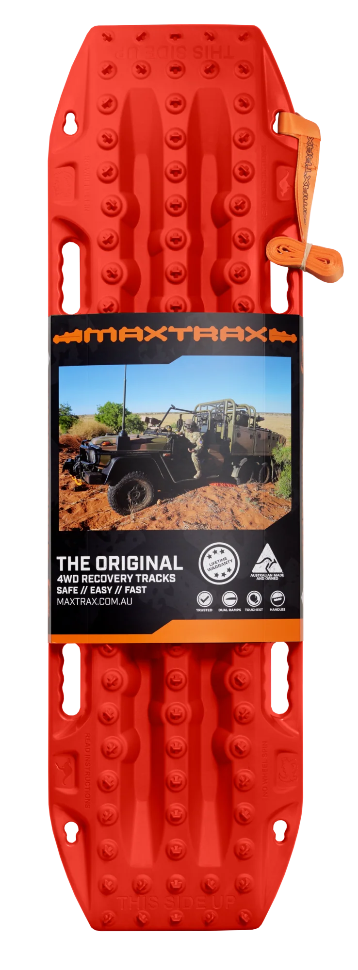 Load image into Gallery viewer, MAXTRAX MKII FJ Red recovery boards in use under 4WD tyre in sand
