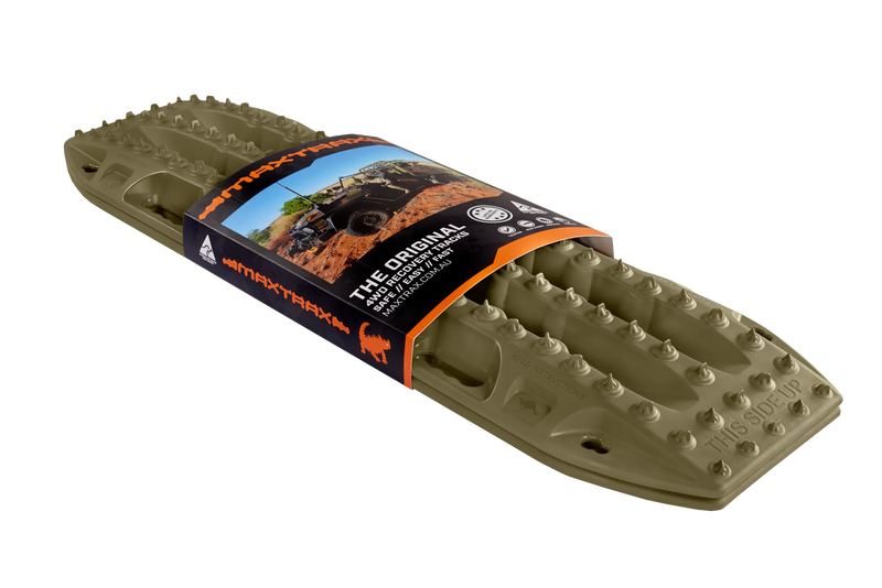 Load image into Gallery viewer, MAXTRAX MKII Olive Drab boards stacked showing compact 85mm profile
