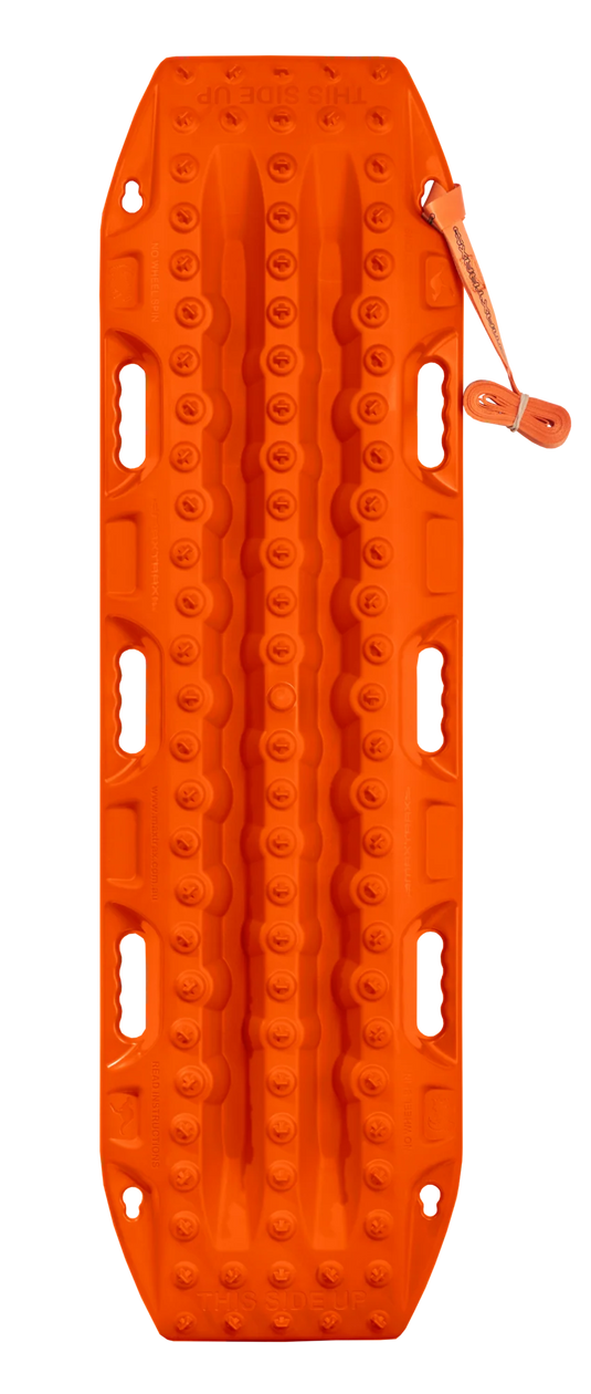 MAXTRAX MKII Signature Orange recovery board showing cleat pattern and handle
