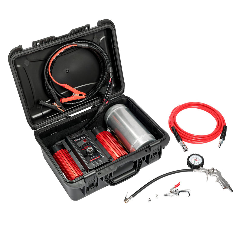 Load image into Gallery viewer, Saber Offroad 12v Portable Twin Air Compressor with Hard Case &amp; Inflation Kit
