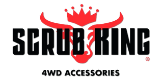 Scrub King logo with red crown and black text on a white background