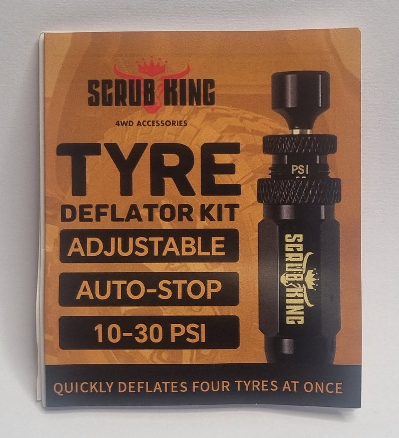 Load image into Gallery viewer, Scrub King Tyre Deflator Kit contents – 4 deflators, spare valve caps, storage pouch
