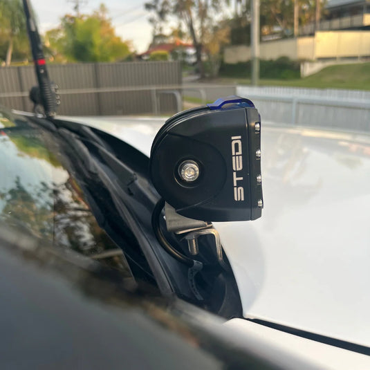Scrub King bonnet hinge ditch light bracket — 4mm Australian stainless steel construction
