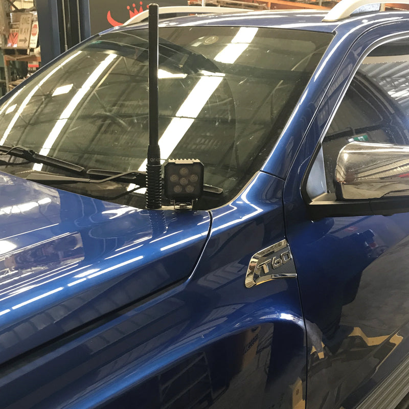 Load image into Gallery viewer, Scrub King UHF antenna mount fitted to LDV T60 ditch light brackets, driver side
