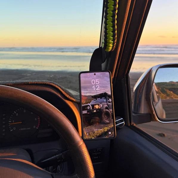 Load image into Gallery viewer, Scrub King phone mount for Toyota Prado 90 Series (1996–2002). No-drill A-pillar fit, Quad Lock ready. Built tough for Australian 4WD tracks. Shop now.
