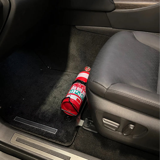 Toyota RAV4 Fire Extinguisher Bracket 2019–2024 | Scrub King | Matte Black Powder Coat | No-Drill Passenger Seat Rail Mount