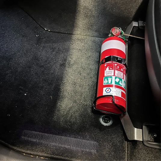 Toyota RAV4 Fire Extinguisher Bracket 2019–2024 | Scrub King | Matte Black Powder Coat | No-Drill Passenger Seat Rail Mount