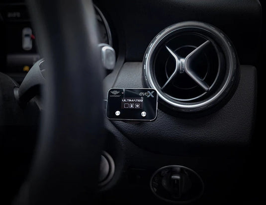 evcX driver interface dimensions 51mm x 32mm x 8mm shown next to Toyota Prado dash mount