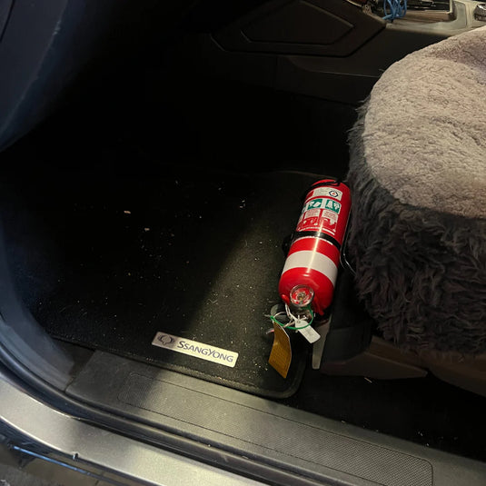 SsangYong Musso 2019–On Passenger Seat Rail Fire Extinguisher Bracket Matte Black No-Drill 4WD Mount