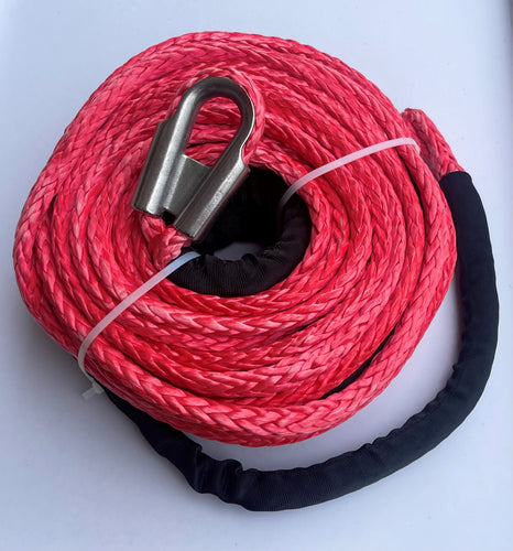 Carbon Winch 12000lb 24m x 10mm Synthetic Red Winch Rope Replacement