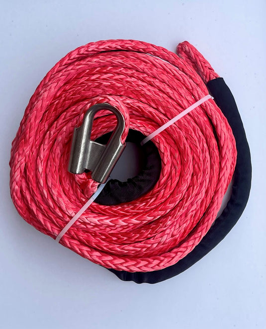 Carbon Winch 12000lb 24m x 10mm Synthetic Red Winch Rope Replacement