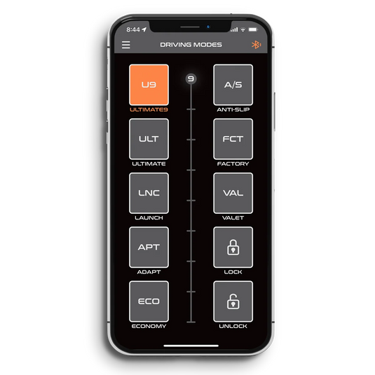 Ultimate9 TC App paired to evcX throttle controller via Bluetooth on iPhone