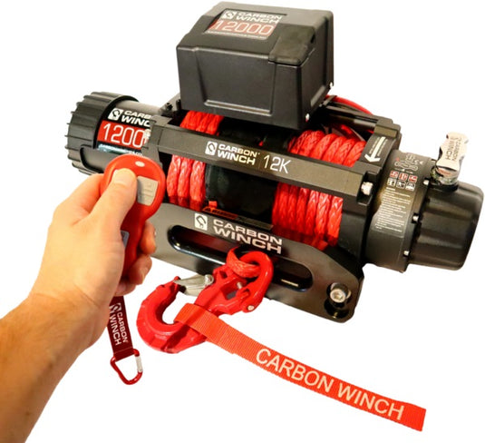 Carbon 12K 12000lb Electric Winch With Synthetic Rope and Hook V2
