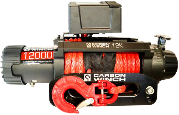 Carbon 12K 12000lb Electric Winch With Synthetic Rope and Hook VER.2
