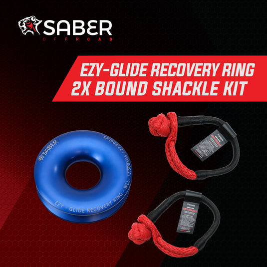 Saber Offroad Ezy-Glide Recovery Ring New + Twin 20K Bound Soft Shackle Kit